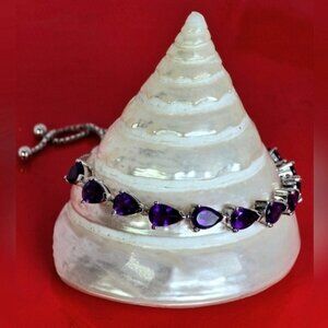 925 Sterling Silver Adjustable Bracelet with Natural Amethyst Gemstone.